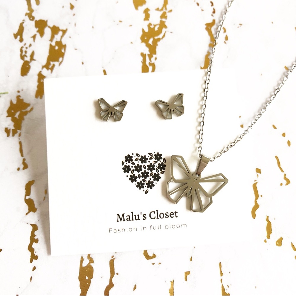 NEW Butterfly Stainless Steel Necklace Earrings